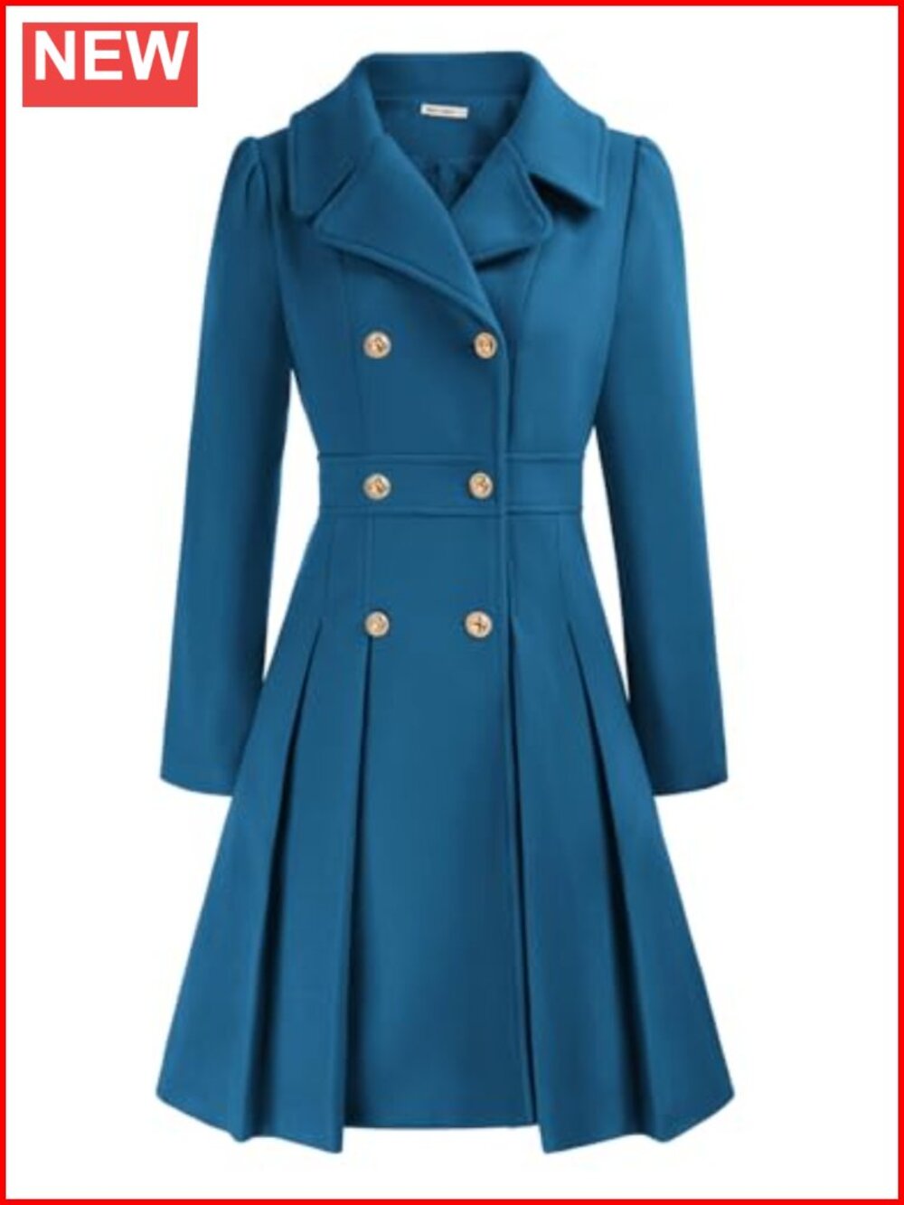 Women's Double Breasted Trench Coat Notch Lapel A-Line Knee Length Pea Coat